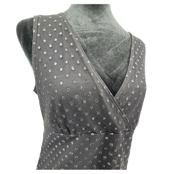 IN Studio Babydoll Tank Top Women M Black Mesh Polka Dot V Neck Empire Waist Vtg - Picture 1 of 7